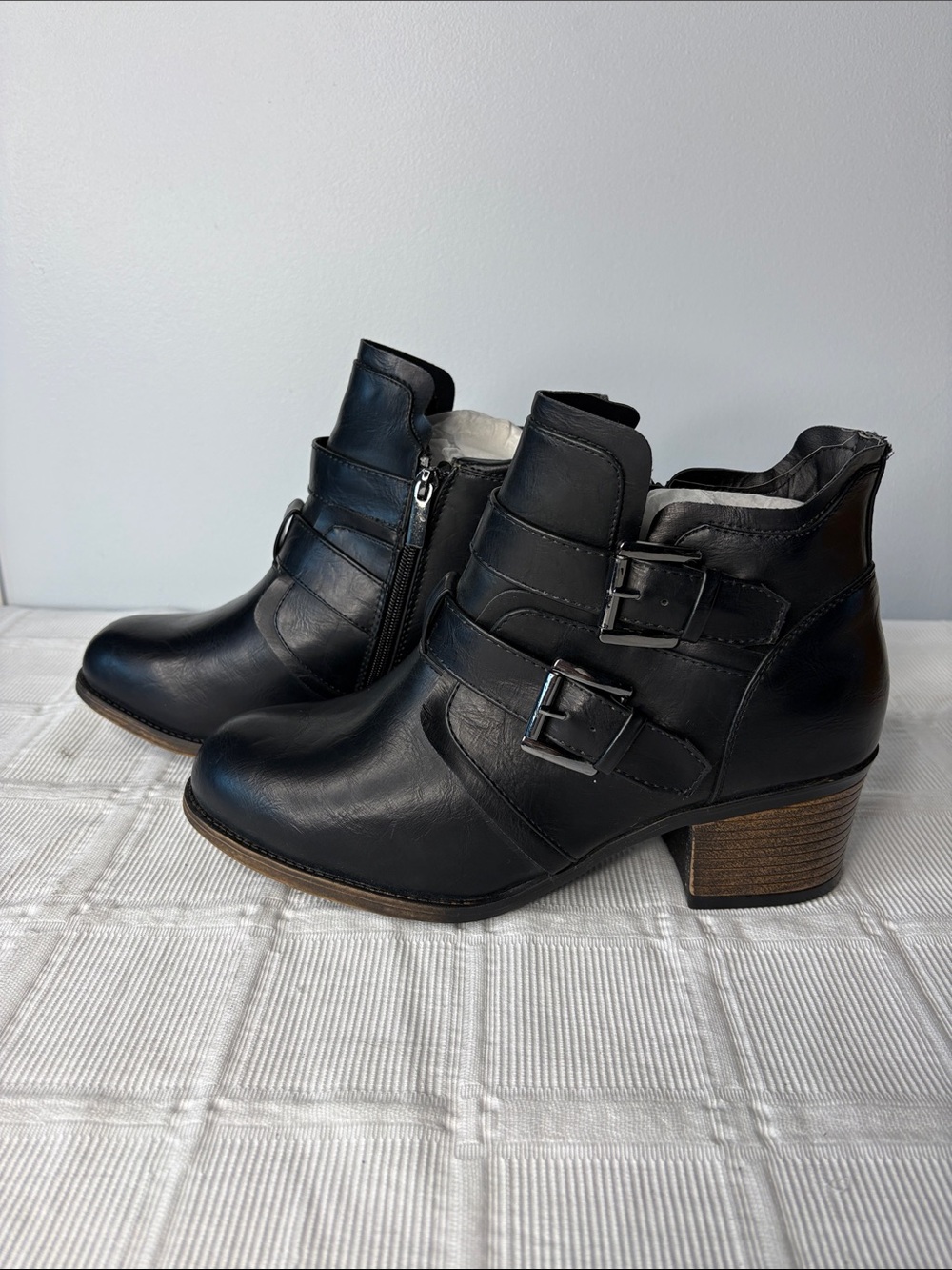 Cloudwalkers Black Ankle Moto Faux Leather Boots 11W